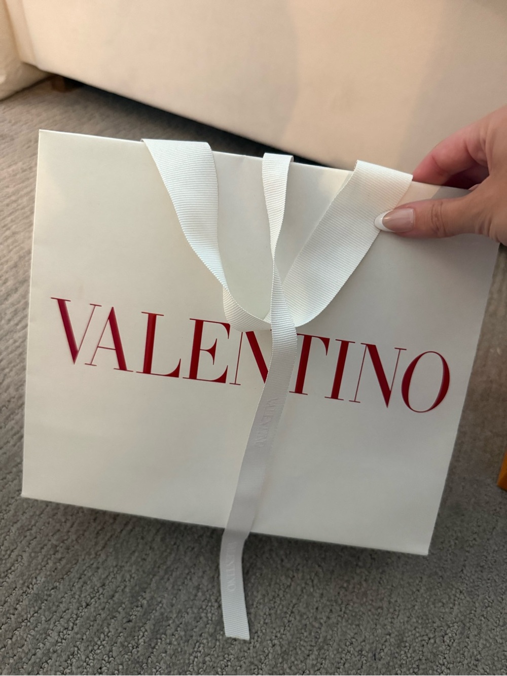 Valentino Cream Shopping Bag with Red Logo
